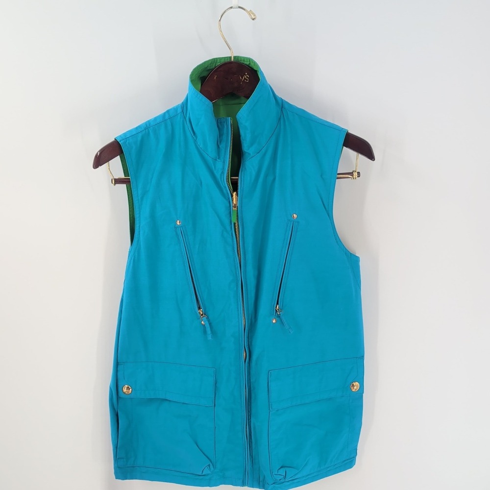 Vintage Ralph Lauren Retro Classic Reversible Full Zip Vest Blue Green Size M‎